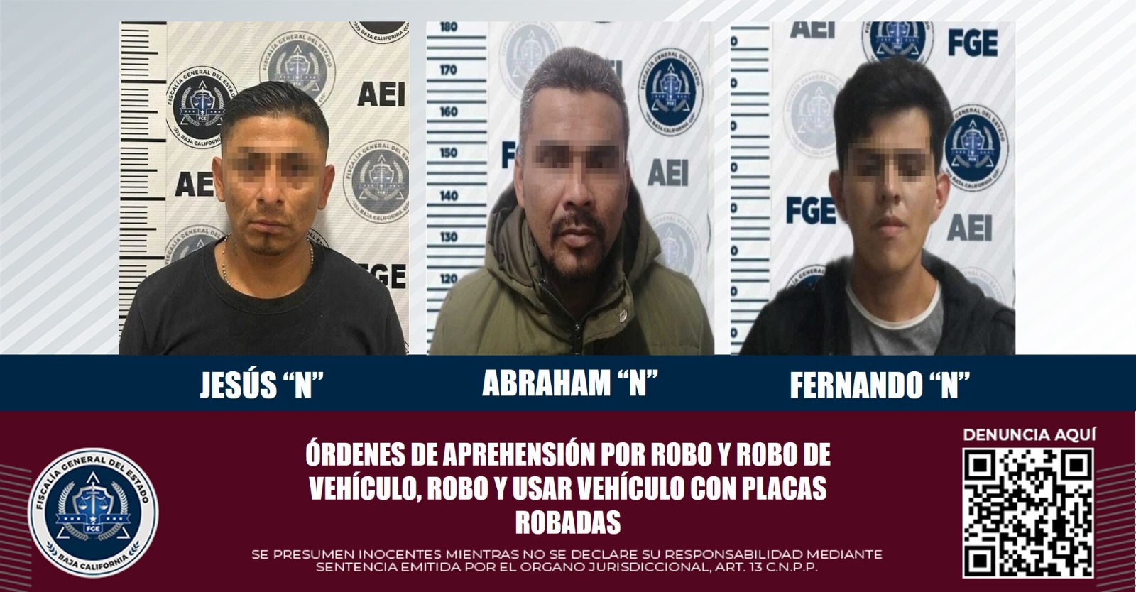 Acciones de investigación derivan en la detención de tres sujetos con orden de aprehensión