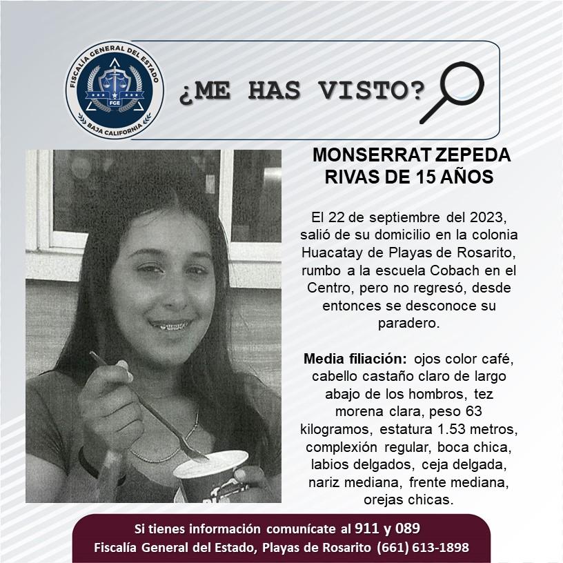 Servicio social: Se busca a adolescente de 15 años, Monserrat Zepeda Rivas