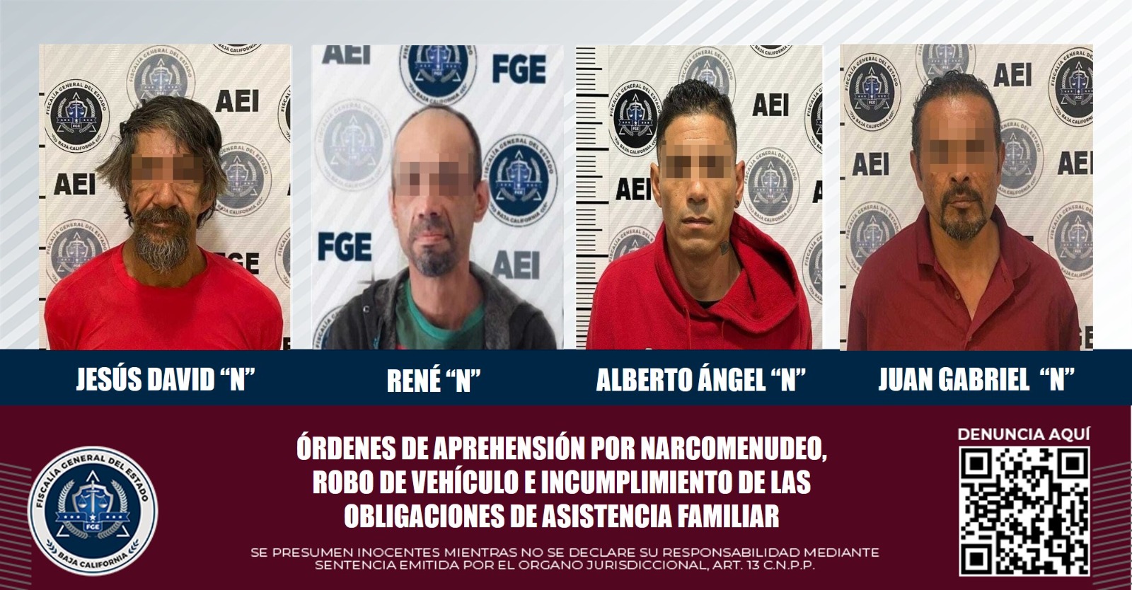 Son detenidos cuatro prófugos de la justicia mediante órdenes de aprehensión: FGE