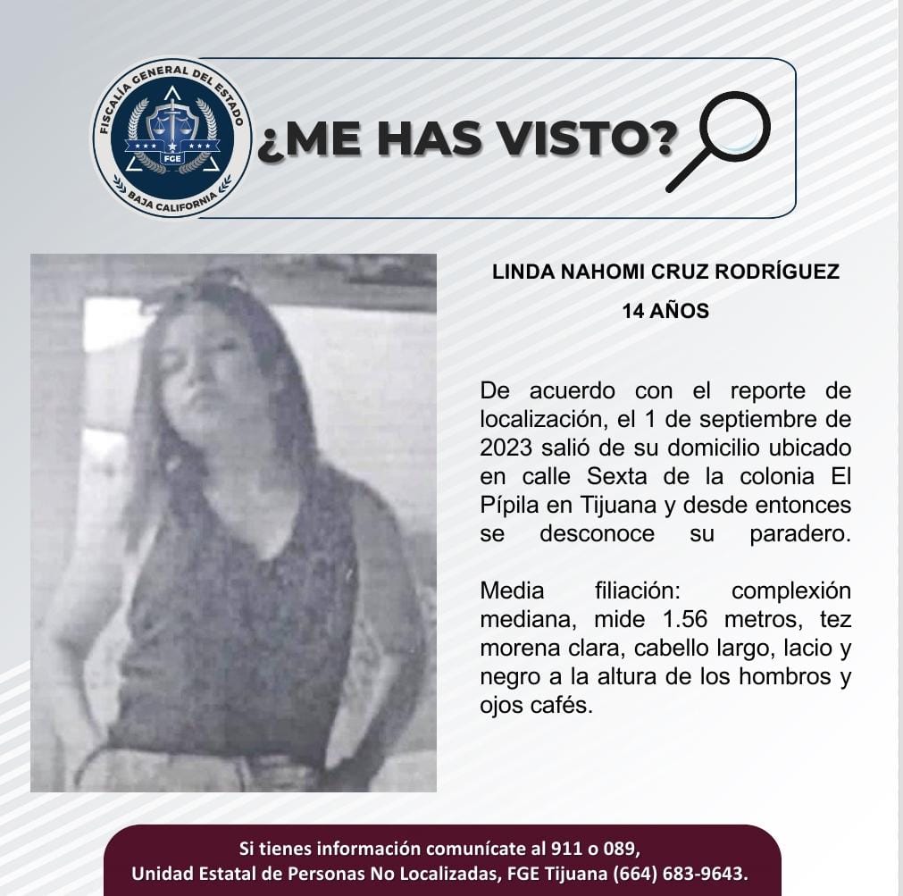 Servicio Social: Se busca a Linda Nahomi Cruz Rodríguez de 14 años