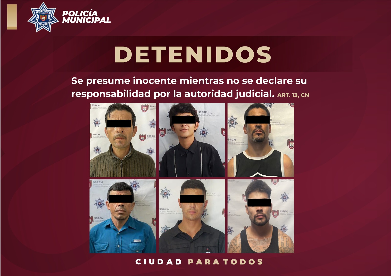 Seis hombres detenidos por distintos delitos por la Policía Municipal