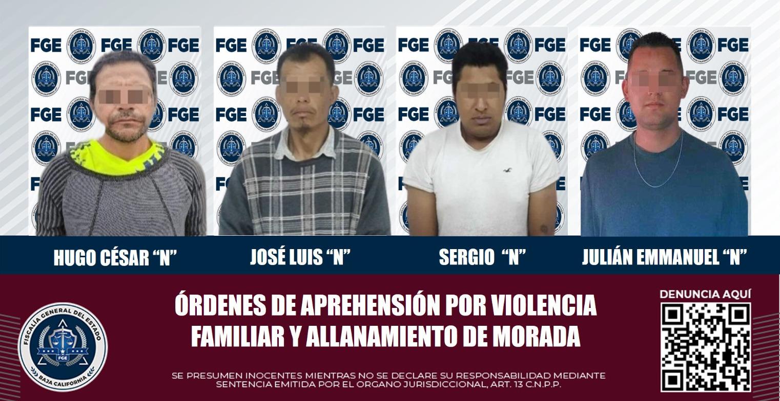 Por violencia familiar y allanamiento de morada, cuatro individuos fueron aprehendidos por la AEI