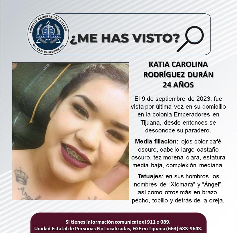 Servicio social: Se busca a Katia Carolina rodríguez Durán de 24 años