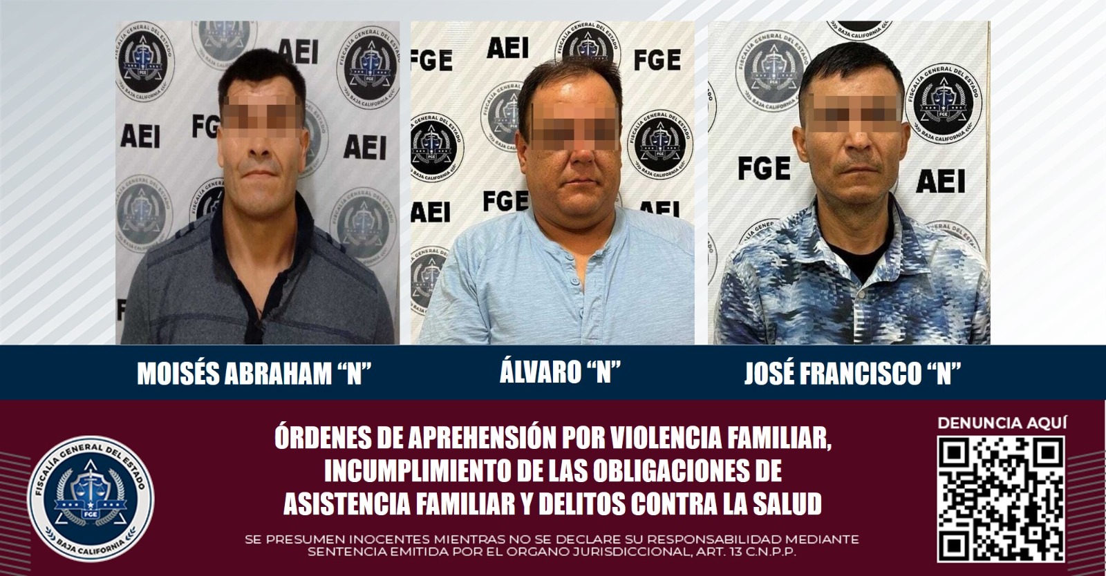 Aprehende FGE a tres prófugos de la justicia; Contaban con mandamientos judiciales