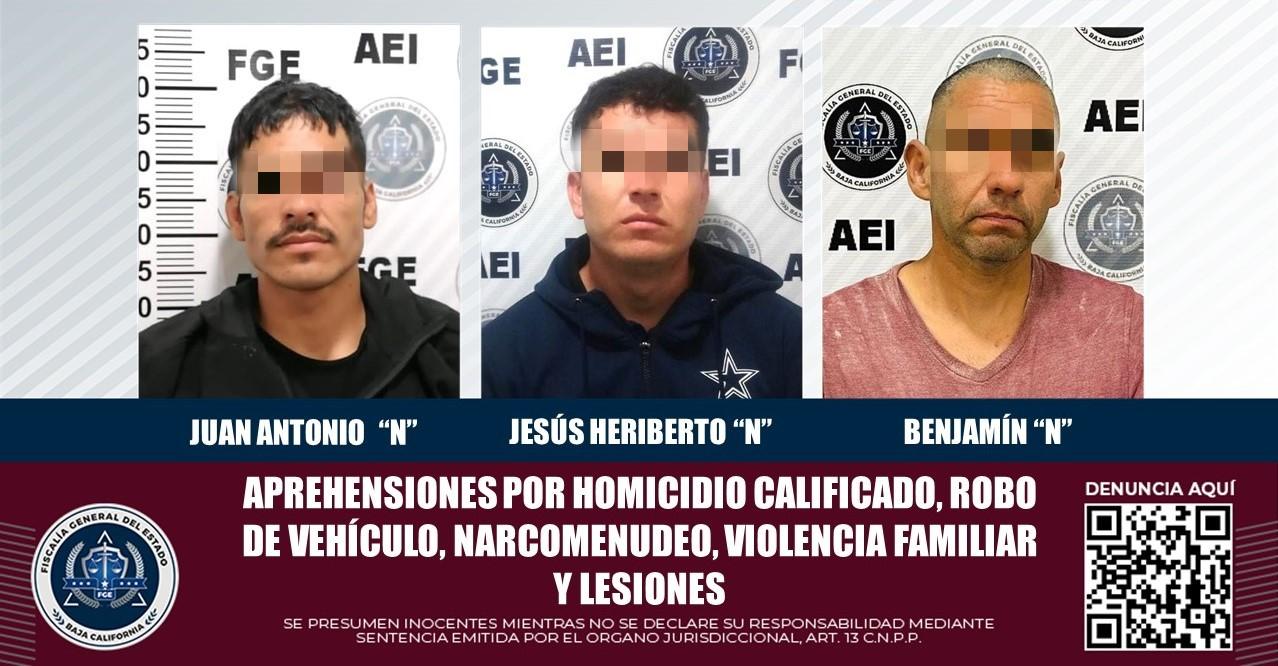 Tres prófugos de la justicia capturados por agentes de la Fiscalía General de Baja California