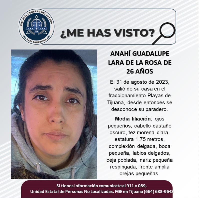 Servicio Social: Se busca a Anahí Guadalupe Lara de la Rosa de 26 años