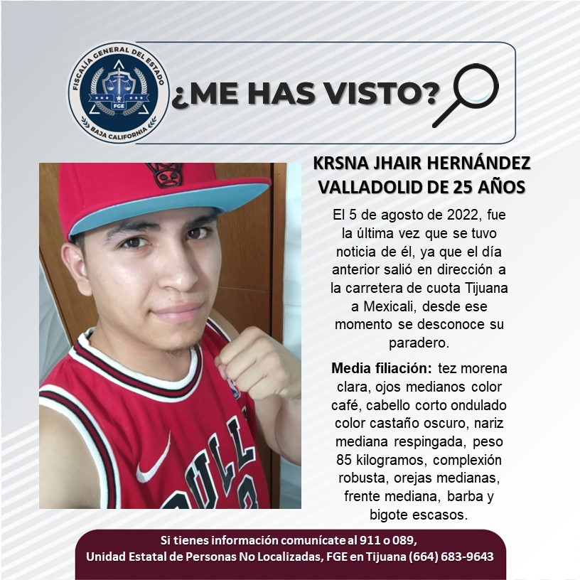 Servicio Social: Se busca a Krsna Jhair Hernández Valladolid de 25 años