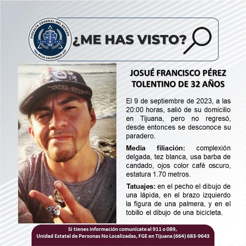 Servicio social: Se busca a Josué Francisco Pérez Tolentino de 32 años