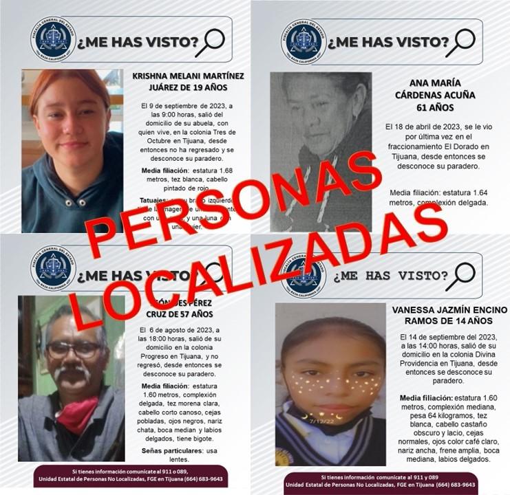 FGE localiza a cuatro personas reportadas como desaparecidas