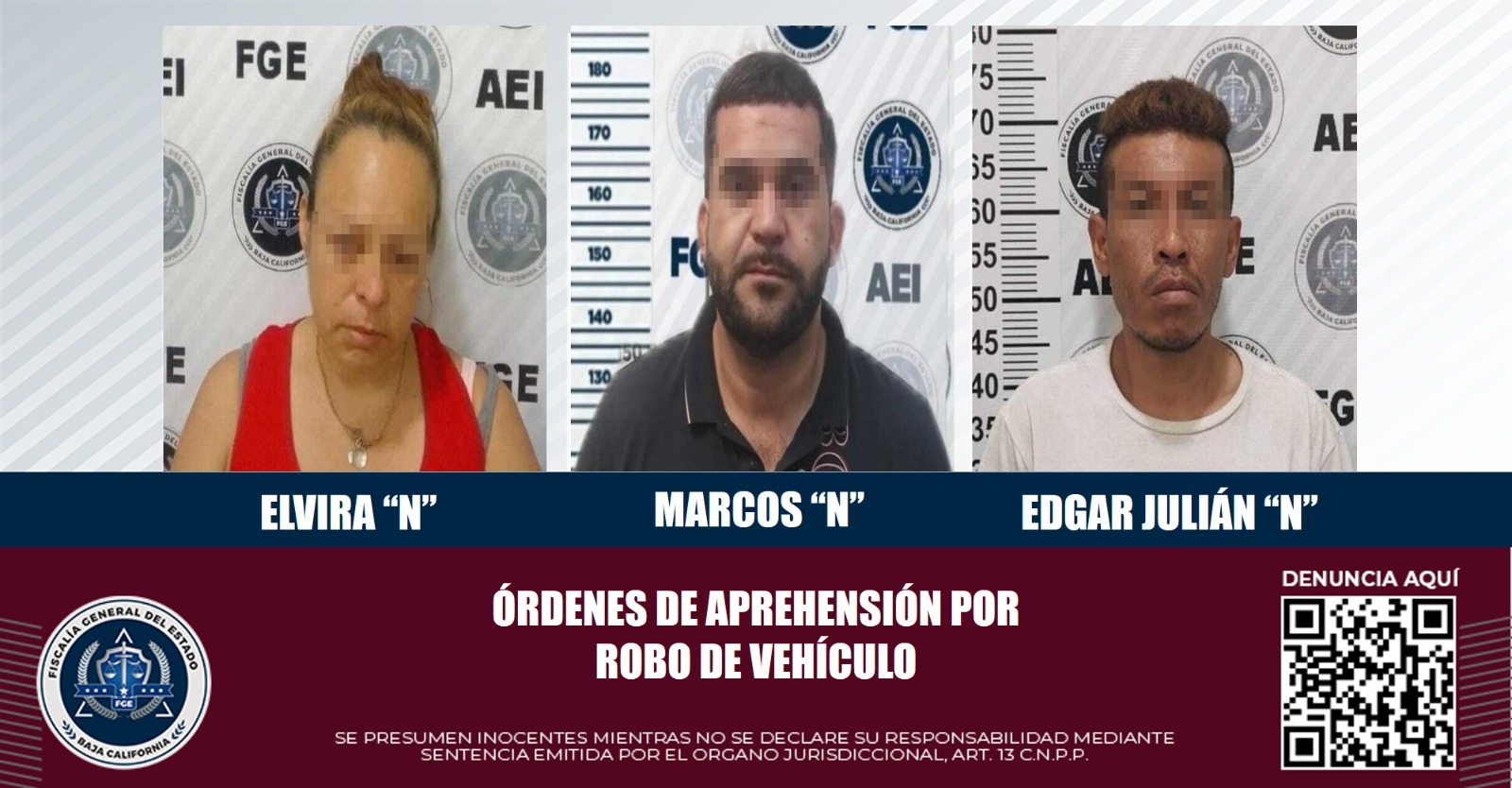 Detenidos una mujer y dos hombres con orden de aprehensión por robo de vehículo