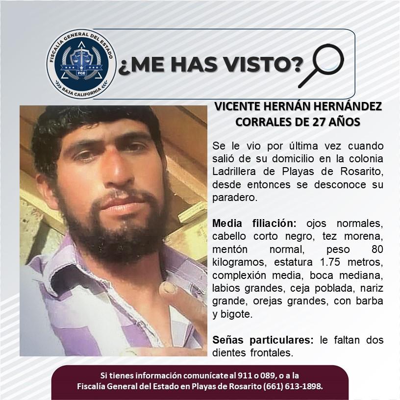 Servicio social: Se busca a Vicente Hernán Hernández Corrales de 27 años