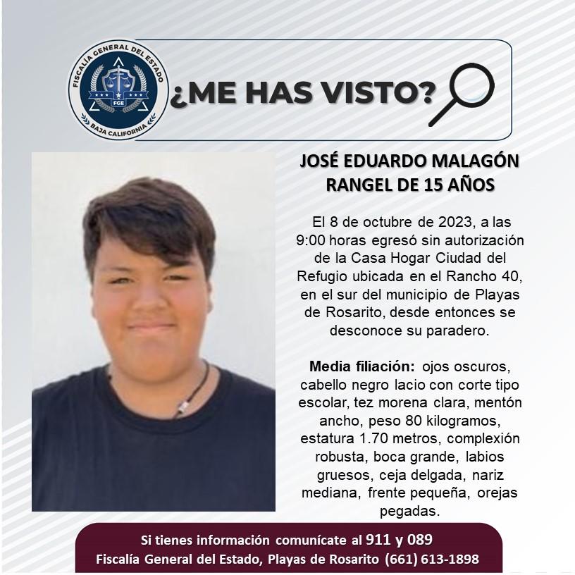 Servicio social: Se busca a José Eduardo Malagón Rangel de 15 años