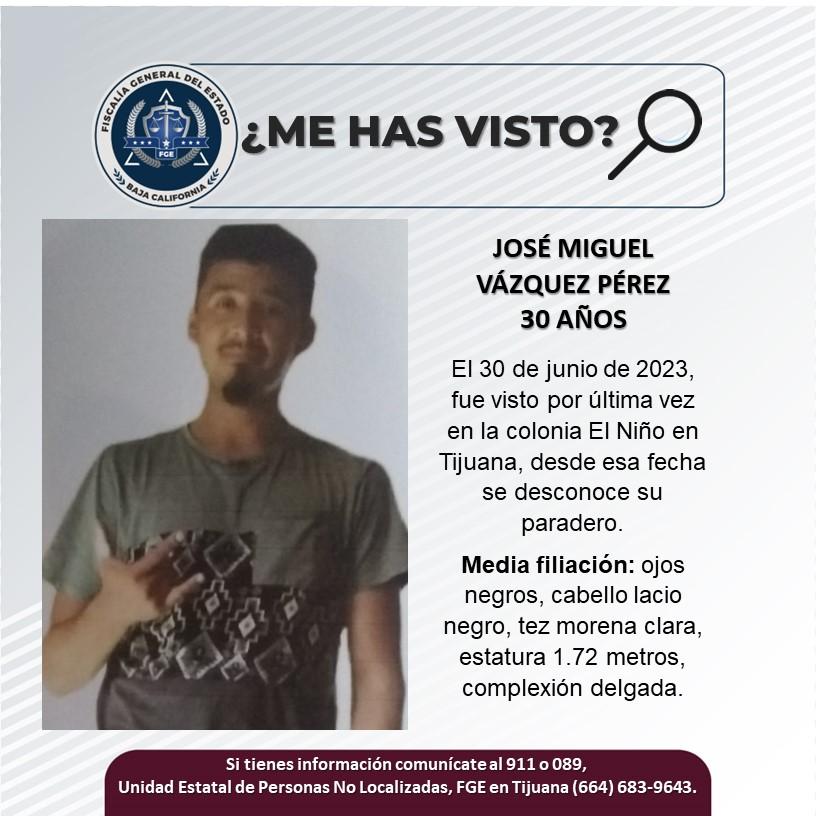 Servicio social: Se busca a José Miguel Vázquez Pérez de 30 años