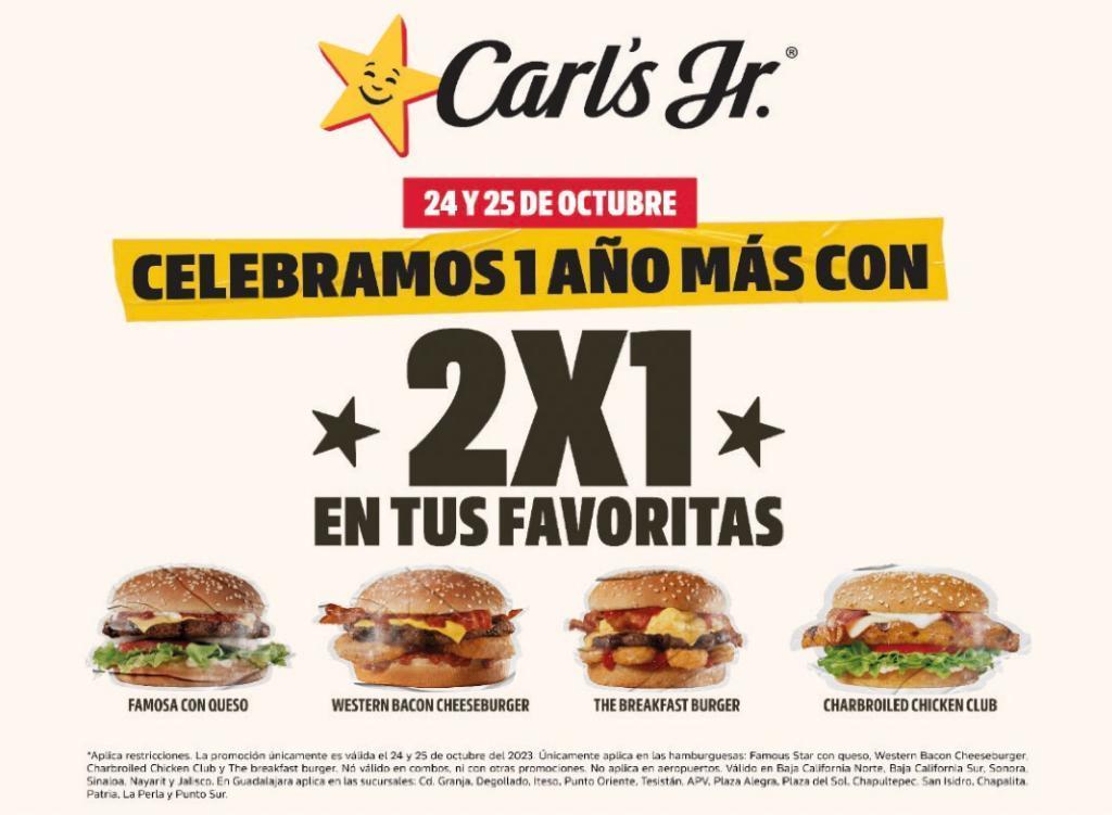 Tendrá Carls Jr hamburguesas al 2×1 los días 24 y 25 de octubre