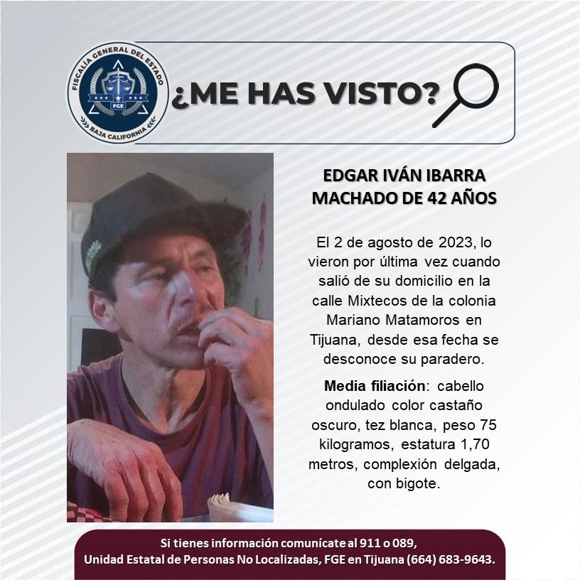 Servicio social: Se busca a Edgar Iván Ibarra Machado de 42 años