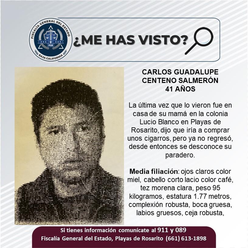 Servicio social: Se busca a Carlos Guadalupe Centeno Salmerón de 41 años