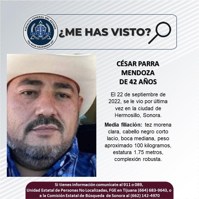 Servicio social: Se busca a César Parra Mendoza de 42 años