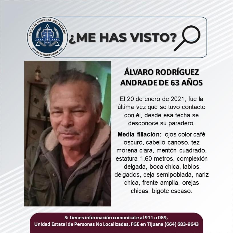 Servicio social: Se busca a Álvaro Rodríguez Andrade de 63 años