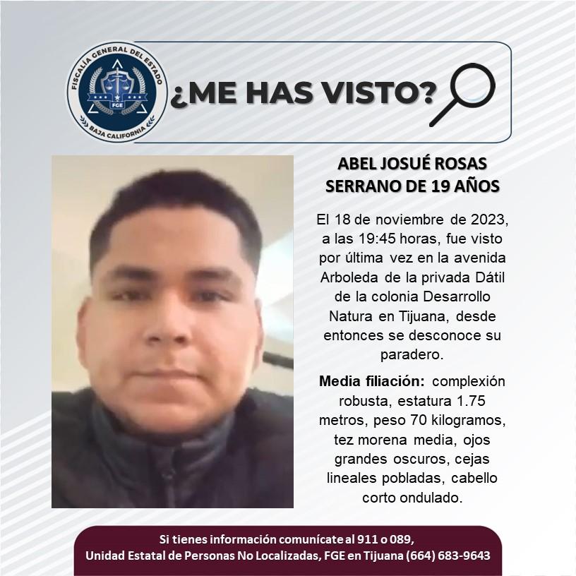 Servicio social: Se busca a  Abel Josué Rosas Serrano de 19 años