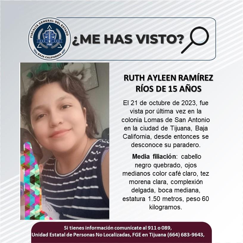 Servicio social: Se busca a Ruth Ayleen Ramírez Ríos de 15 años