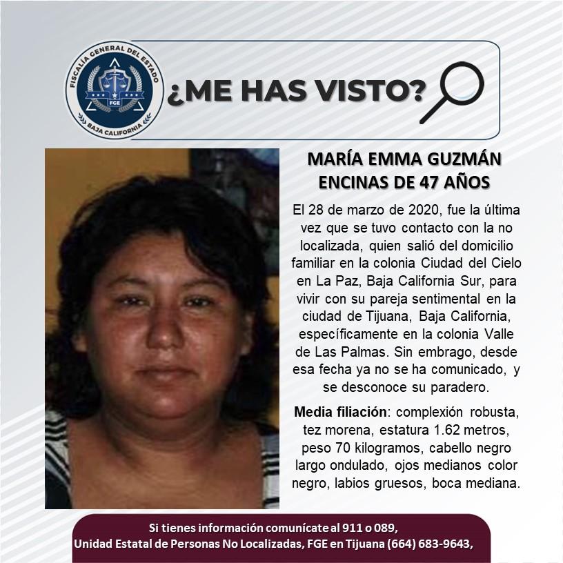 Servicio social: Se busca a María Emma Guzmán Encinas de 47 años