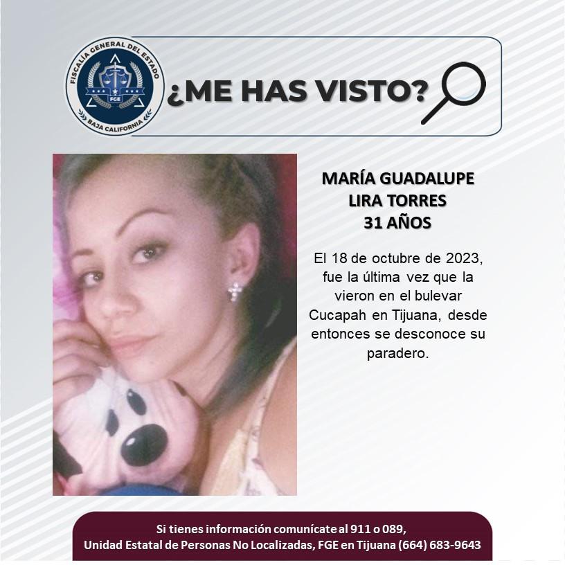 Servicio social: Se busca a María Guadalupe Lira Torres de 31 años