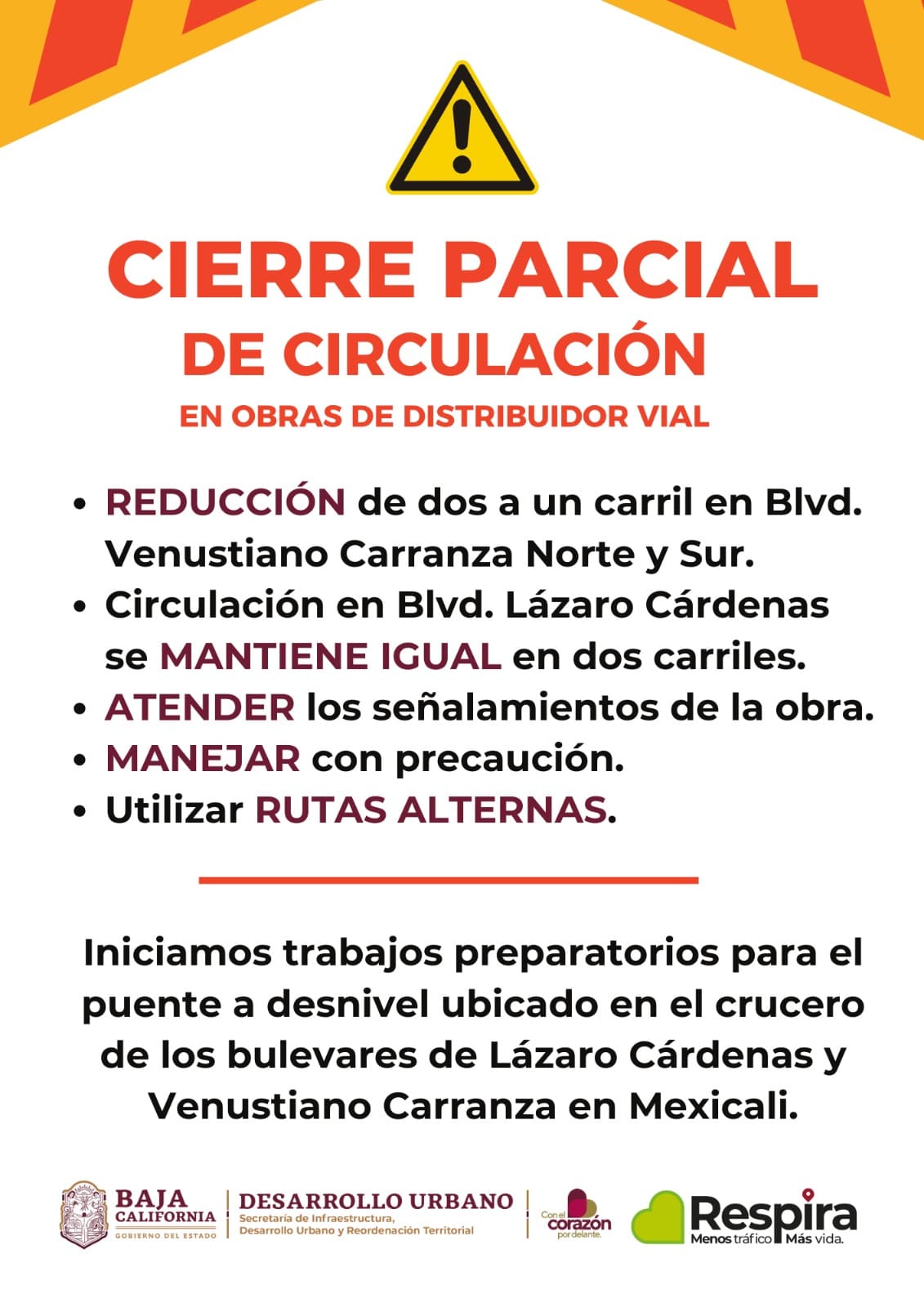 ANUNCIA SIDURT CIERRES PARCIALES DE CIRCULACIÓN EN EL BULEVAR VENUSTIANO CARRANZA