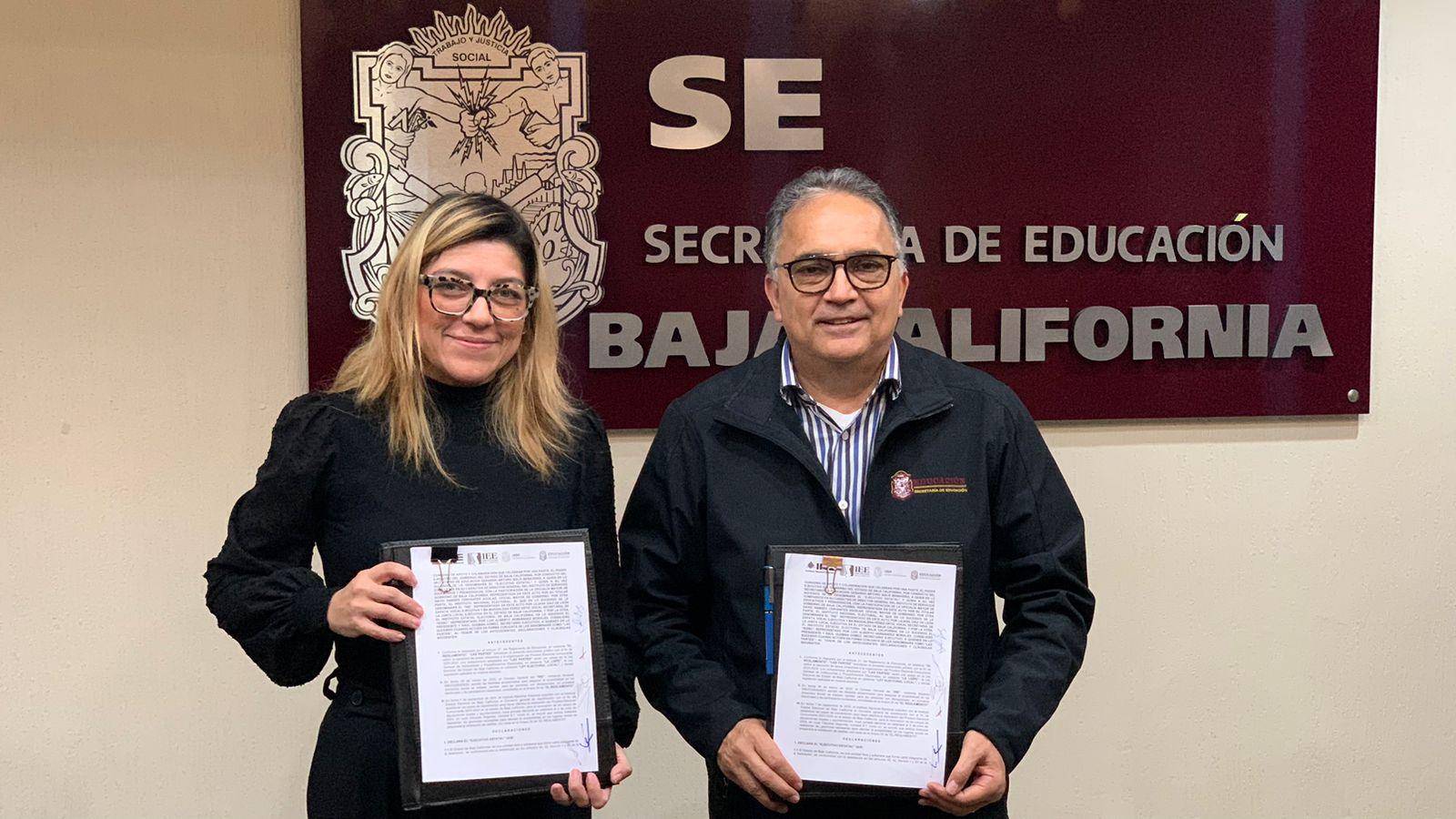 FIRMAN SECRETARÍA DE EDUCACIÓN, INE E IEEBC CONVENIO DE COLABORACIÓN ANTE PROCESO ELECTORAL DE 2024