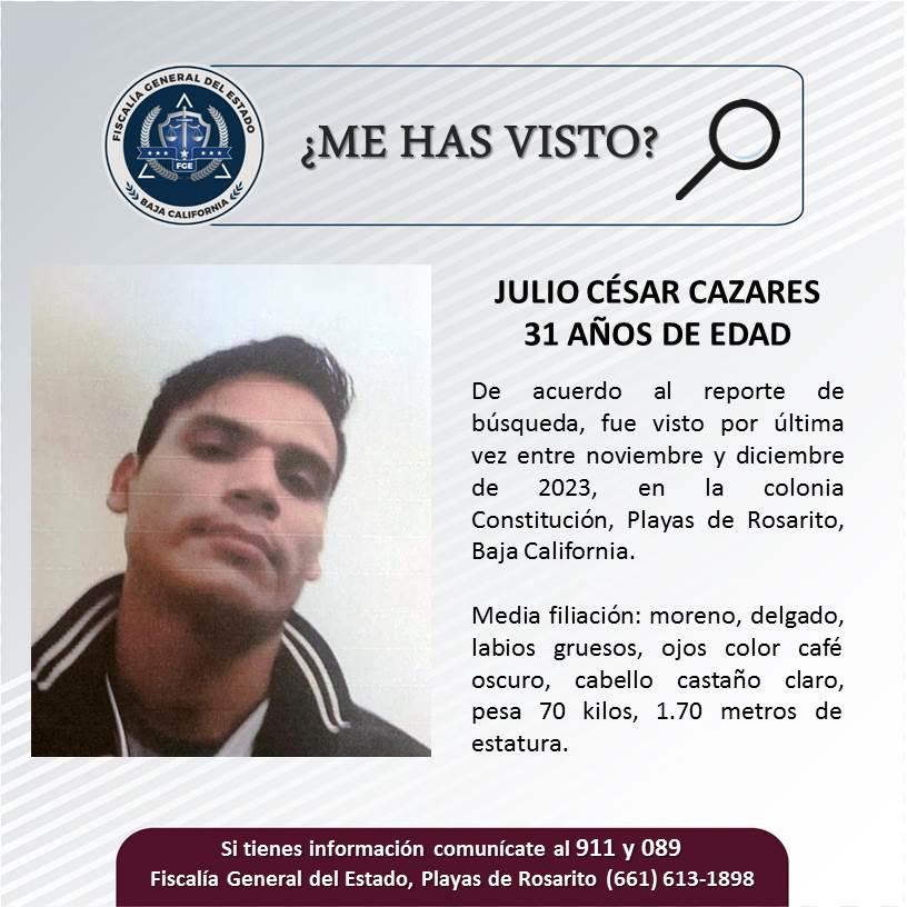 Servicio social: Se busca a Julio César Cazares.