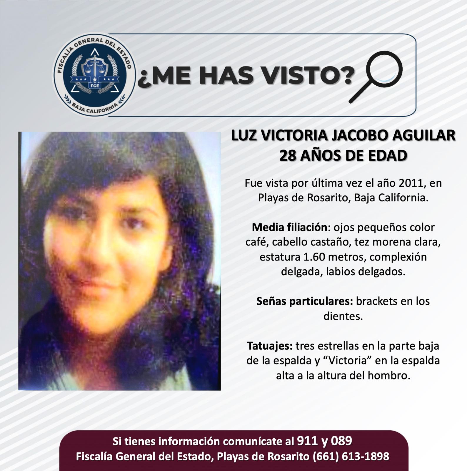 Servicio social: Se busca a Luz Victoria Jacobo Aguilar de 28 años