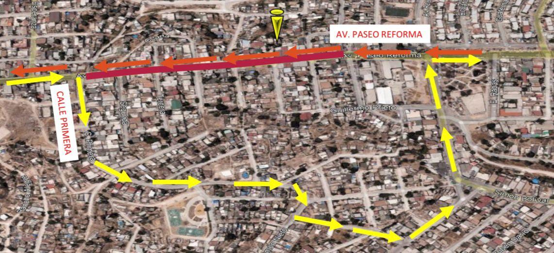 Ayuntamiento de Tijuana informa sobre desvío vehicular de avenida paseo reforma por obras de bacheo