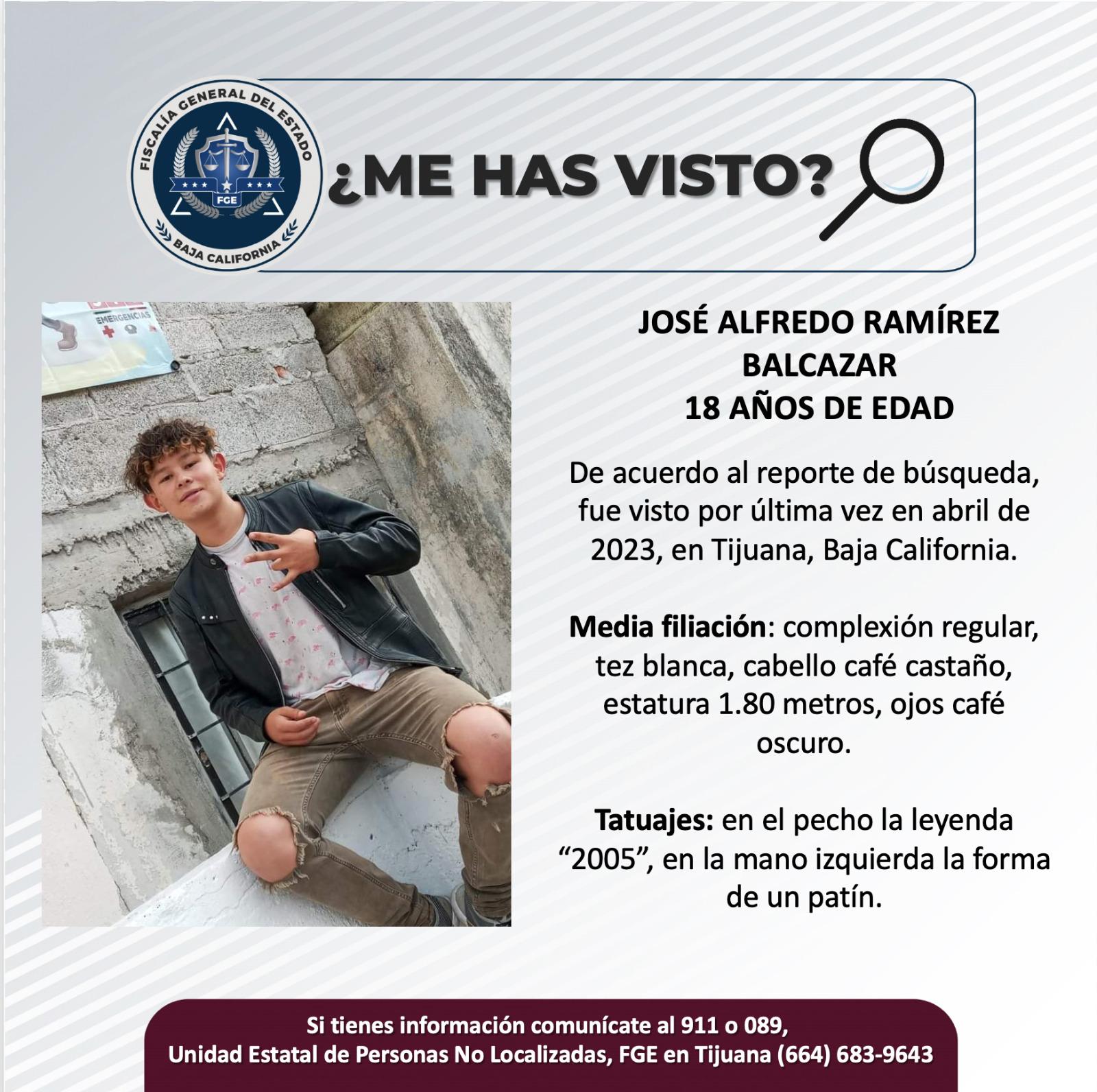 Servicio social: Se busca a José Alfredo Ramírez Balcázar de 18 años de edad.