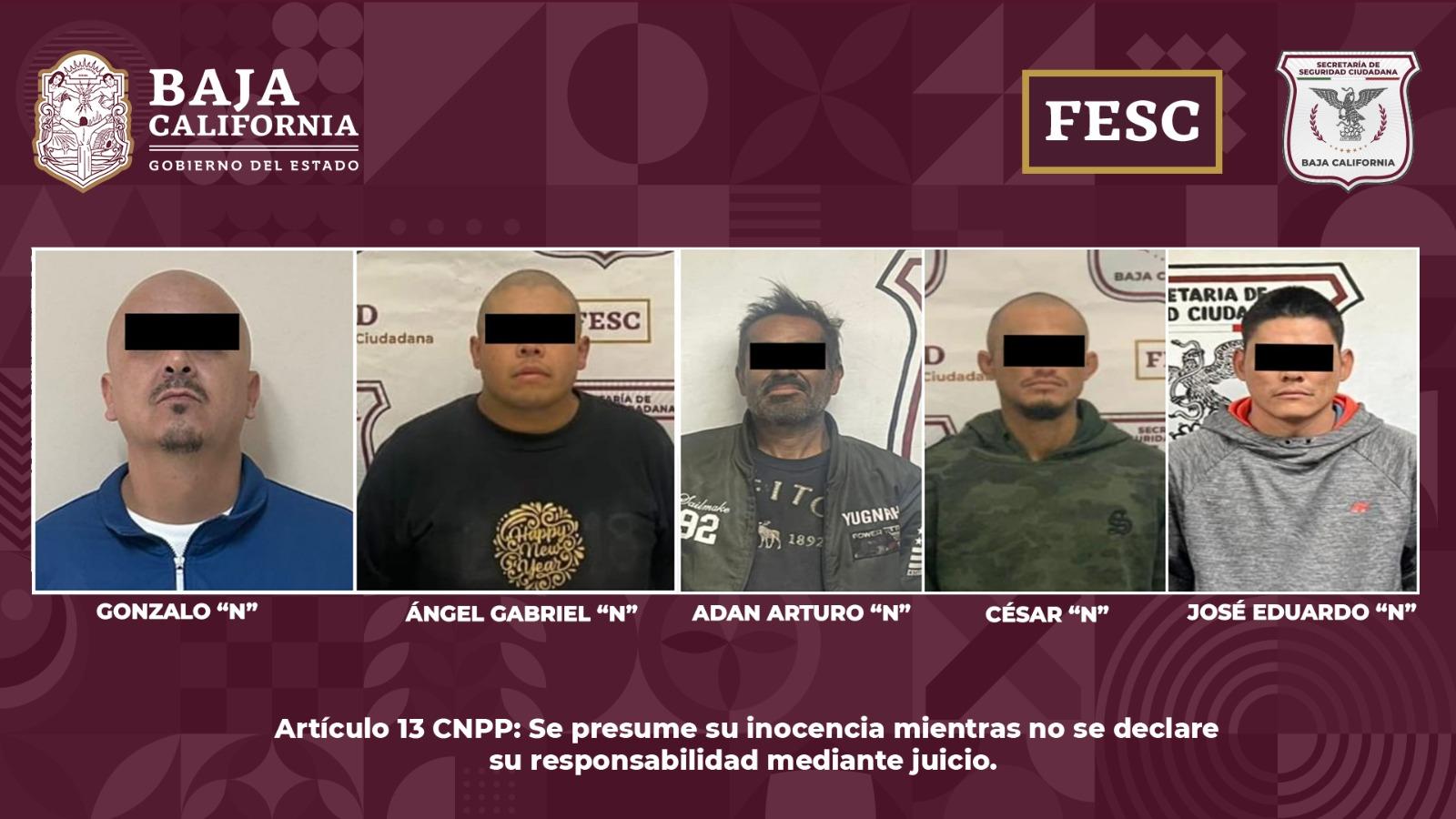 Detiene Fuerza Estatal a cinco hombres con mandatos activos en BC