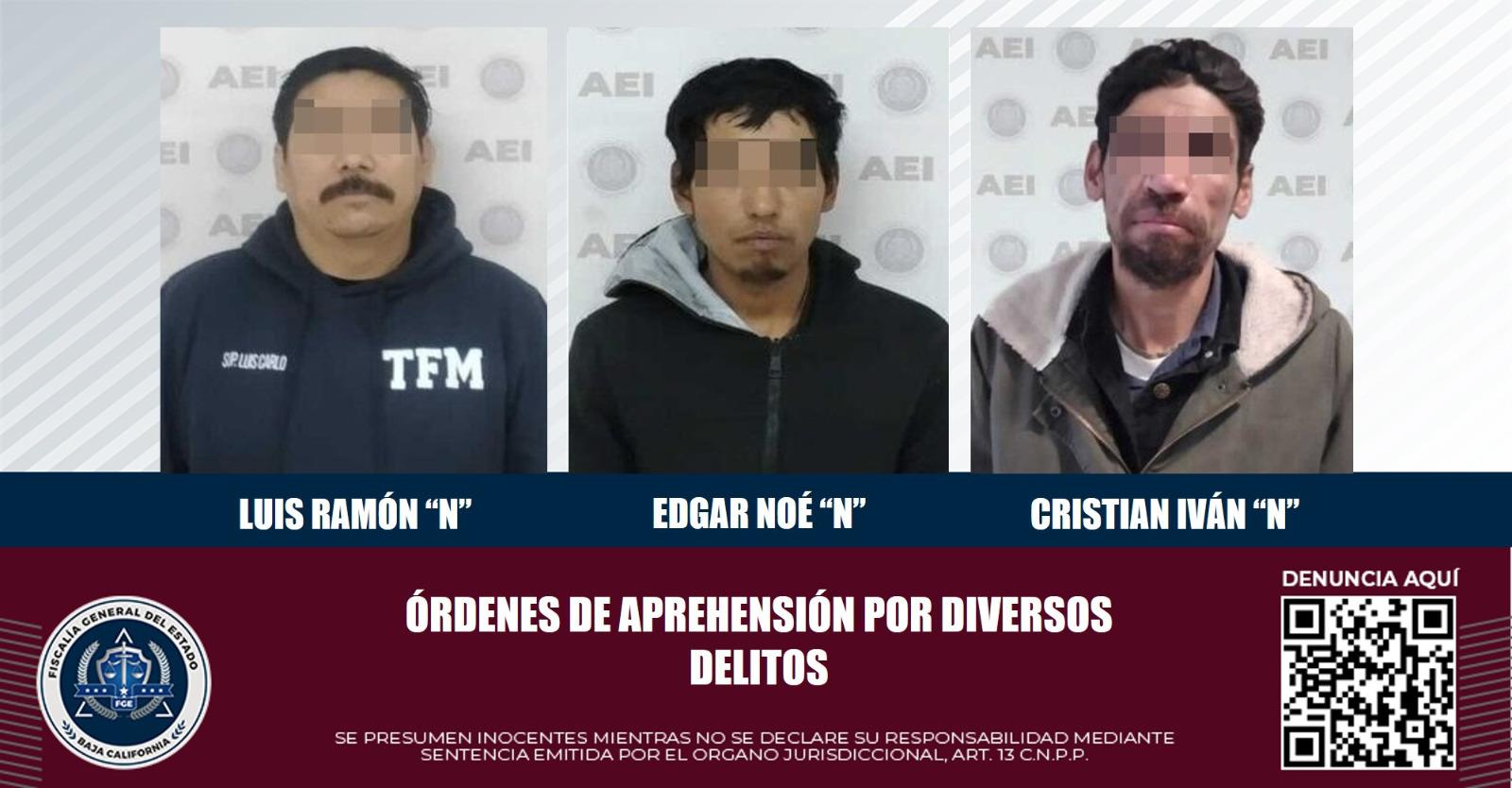 Tres sujetos son aprehendidos por diversos delitos en Tecate: FGE