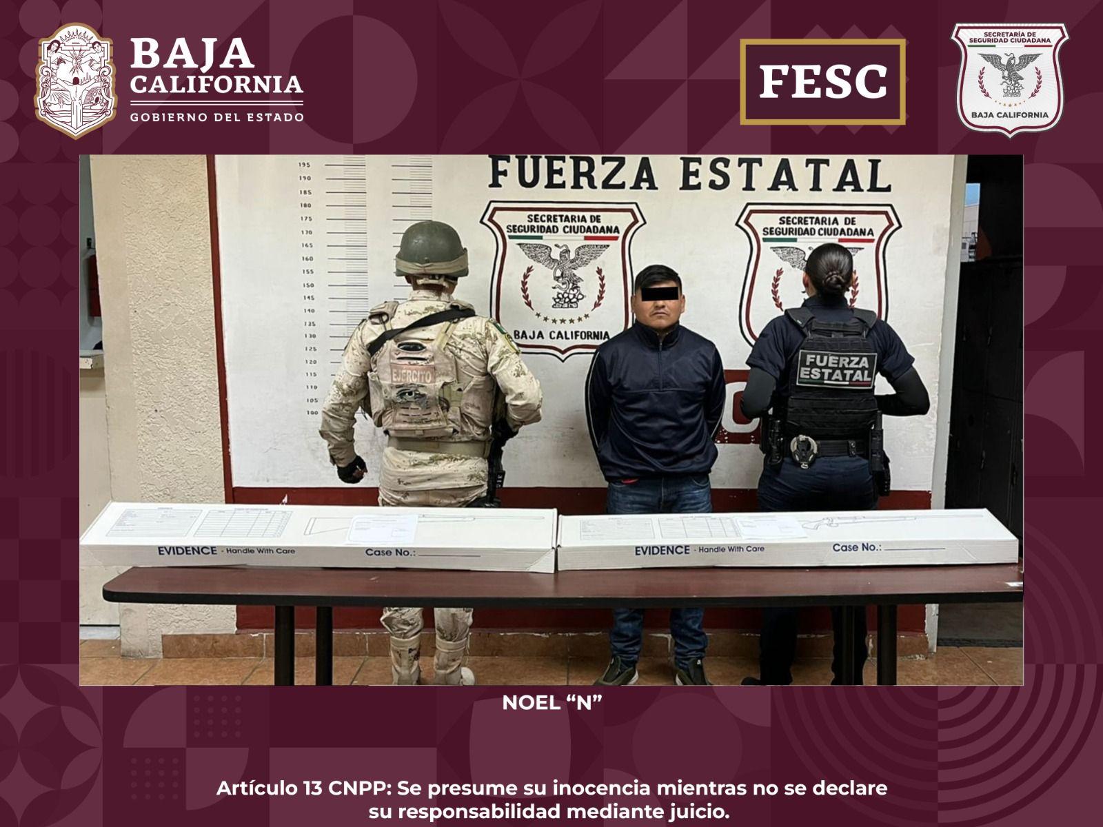 Detienen FESC y SEDENA a hombre con armas de fuego en Mexicali