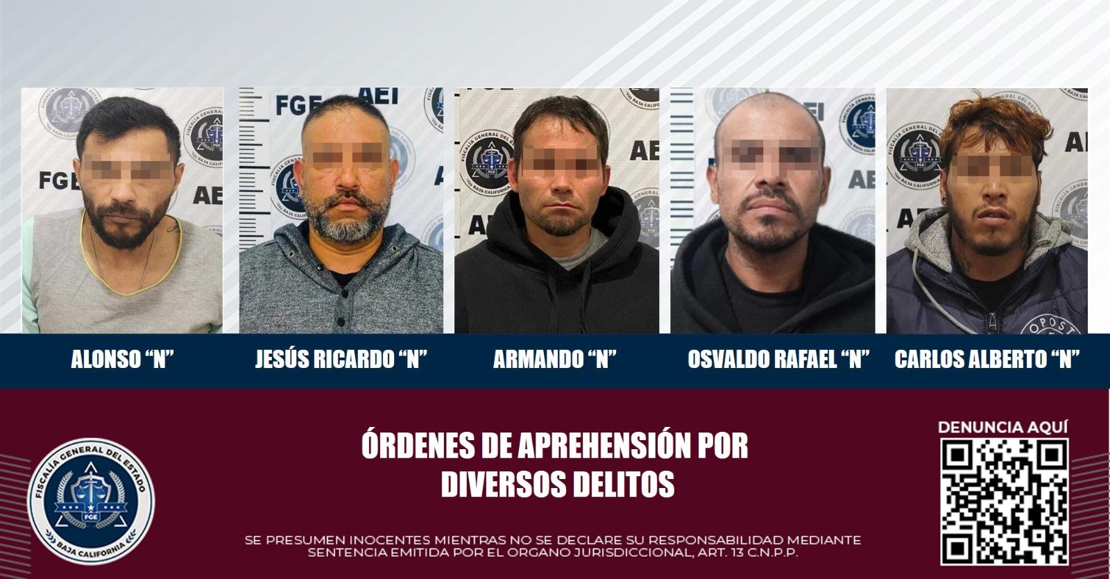 Son puestos a disposición de un juez cinco sujetos con orden de aprehensión activa