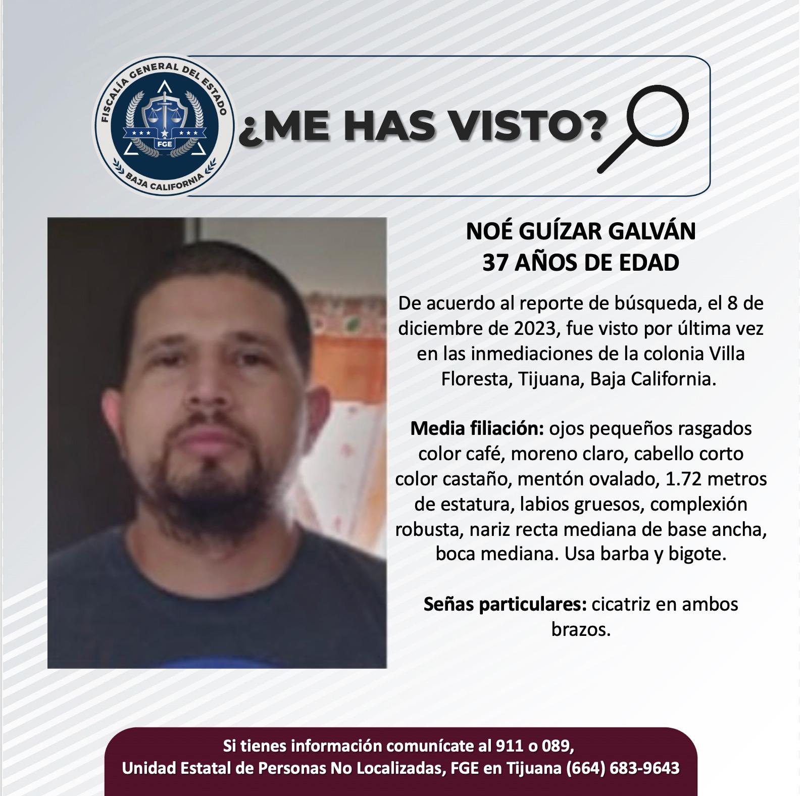 Servicio social: Se busca a Noé Guízar Galván de 37 años de edad