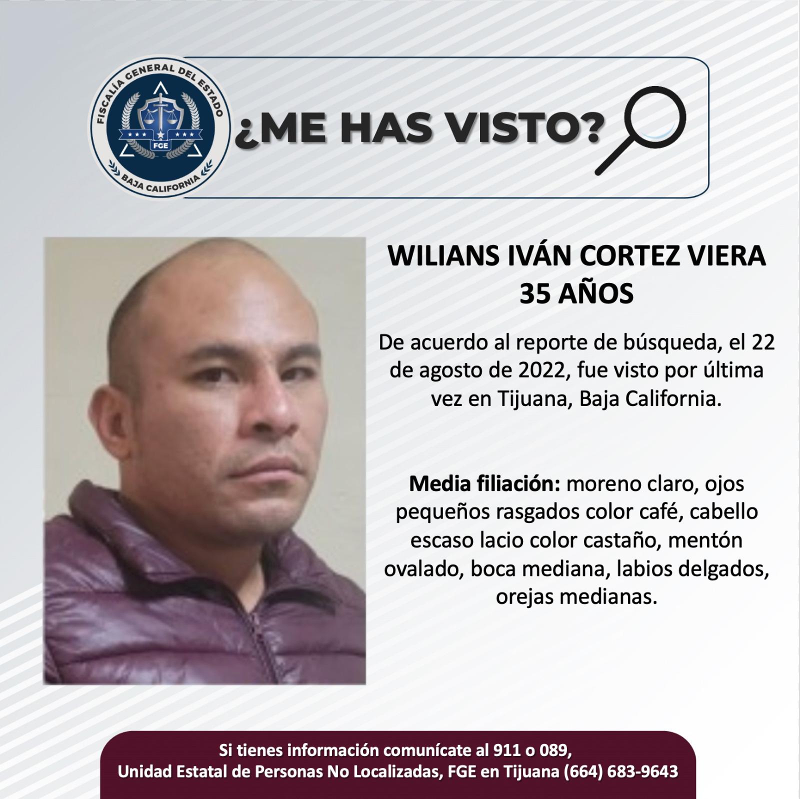 Servicio social: Se busca a Wilians Iván Cortez Viera, 35 años.