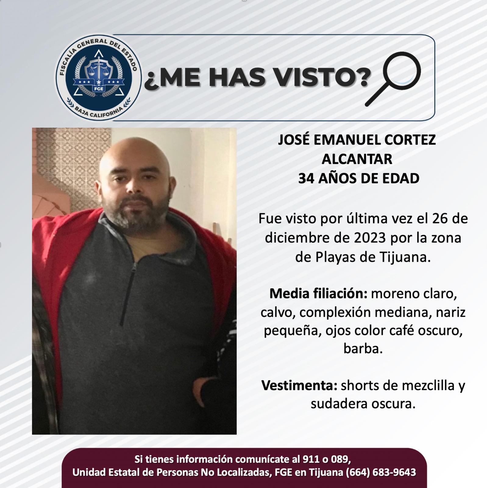 Servicio social: Se busca a José Emanuel Cortez Alcantar de 34 años.