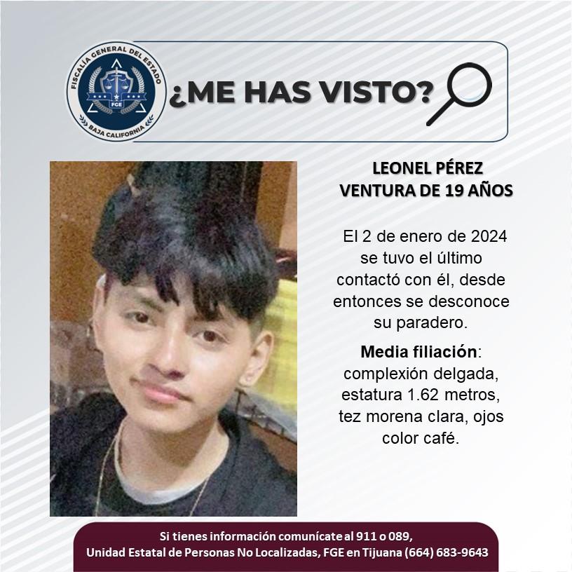 Servicio social: Se busca a Leonel Pérez Ventura de 19 años