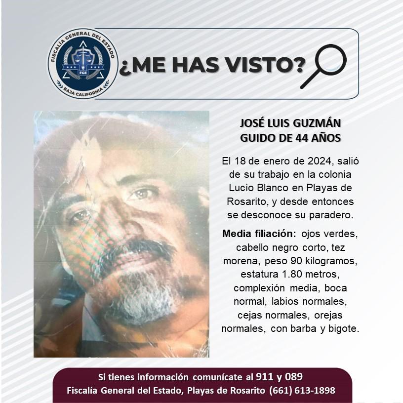 Servicio social: Se busca a José Luis Guzmán Guido de 44 años