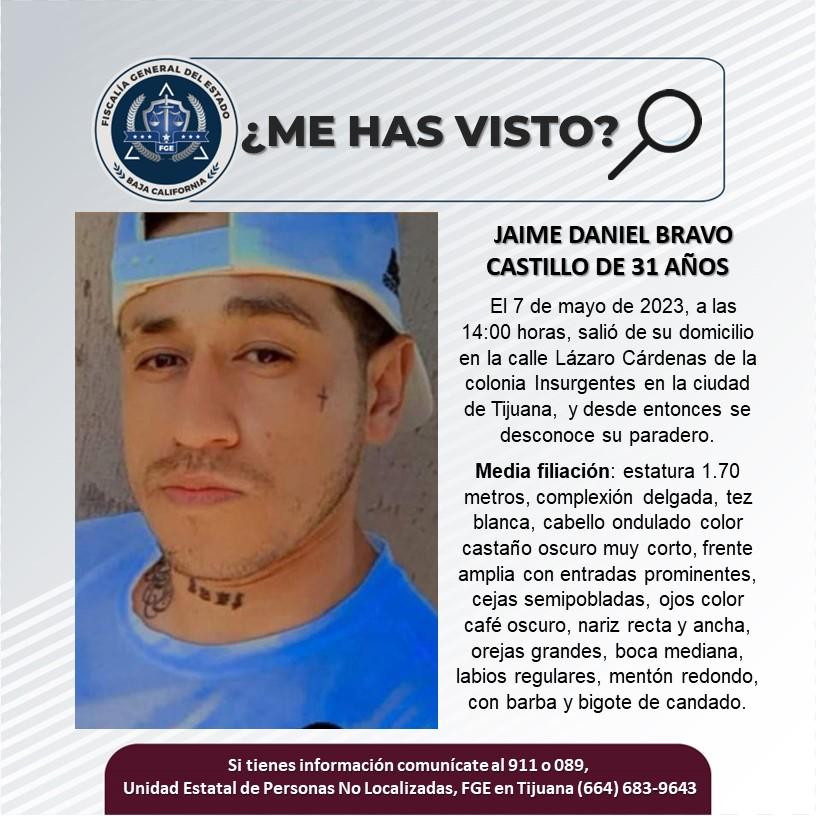 Servicio social: Se busca a Jaime Daniel Bravo Castillo de 31 años