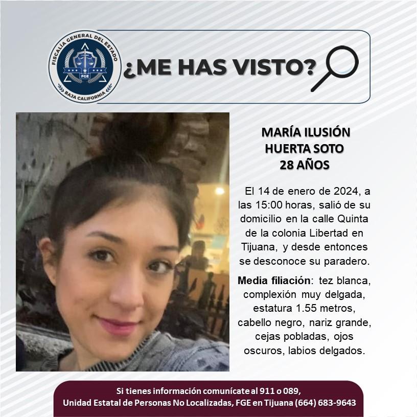 Servicio social: Se busca a María Ilusión Huerta Soto de 28 años