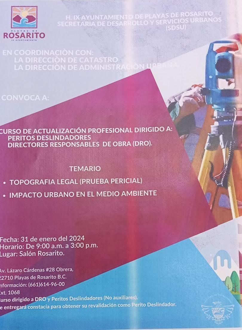 Impartirá Gobierno de Rosarito curso de actualización profesional para peritos deslindadores