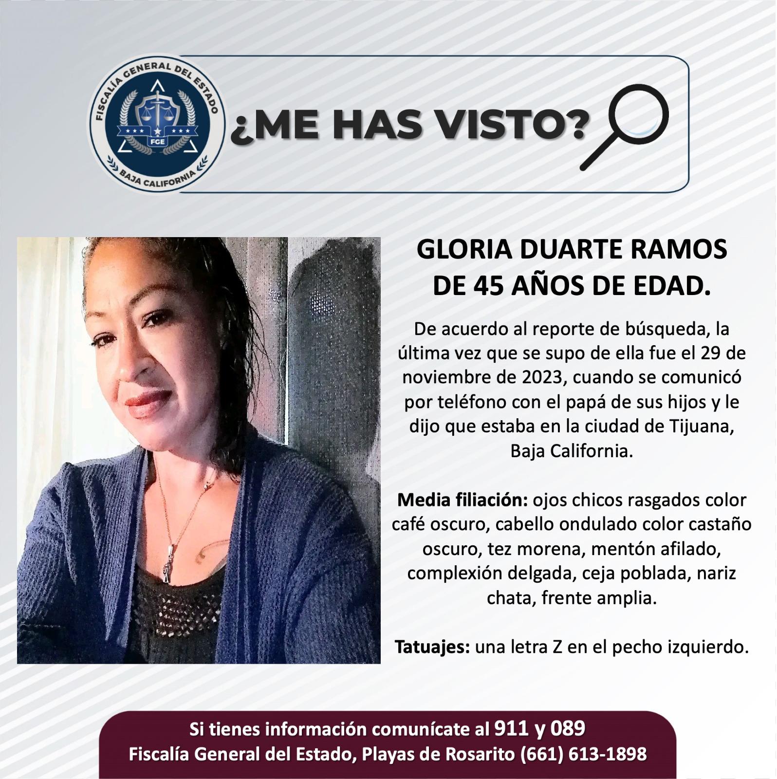 Servicio social: Se busca a Gloria Duarte Ramos de 45 años de edad