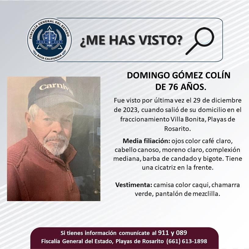 Servicio social: Se busca a Domingo Gómez Colín de 76 años