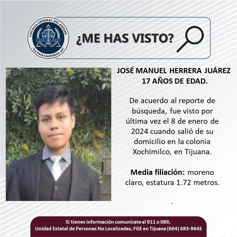 Servicio social: Se busca a José Manuel Herrera Juárez 17 años.