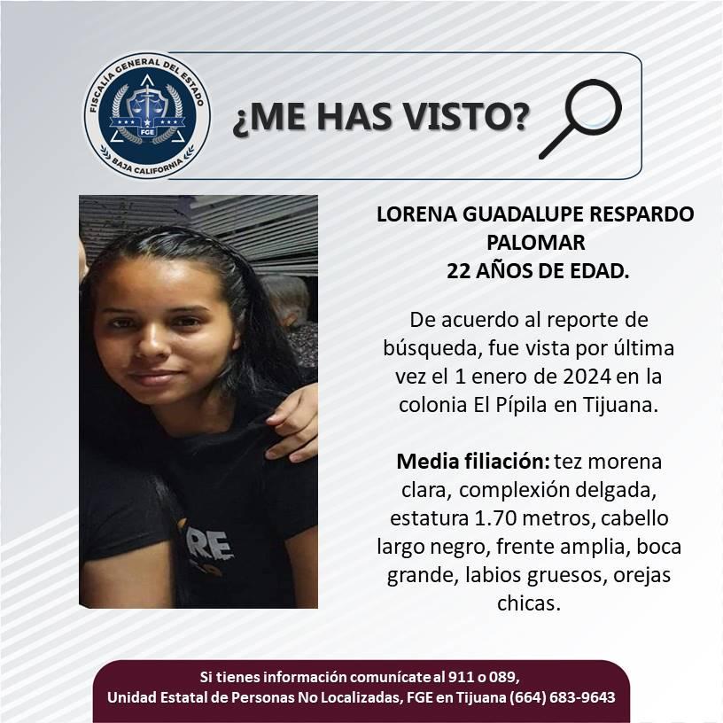 Servicio social: Se busca a Lorena Guadalupe Respardo palomar de 22 años