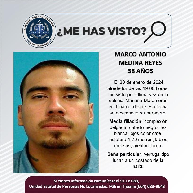 Servicio social: Se busca Marco Antonio Medina Reyes de 38 años