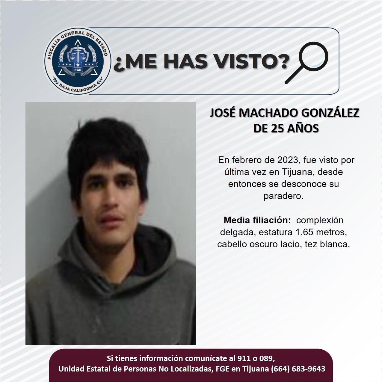 Servicio social: Se busca a José Machado González de 25 años